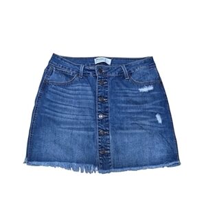 Mudd Blue Distressed Denim Skirt With Fringed Hem Size 9